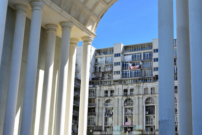 Low angle view of building against blue sky