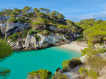 View of cala macarelleta, menorca, spain