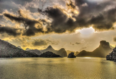 Scenic view of lake against sky during sunset