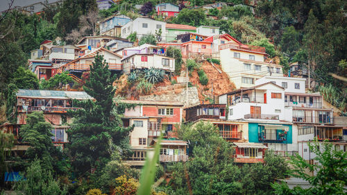 High angle view of buildings in town