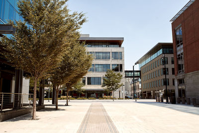 Courtyard surrounded by modern, highrise buildings near union station. downtown denver, colorado 