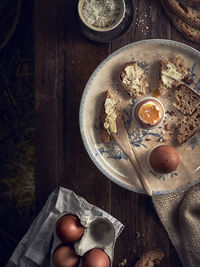 High angle view of breakfast on table