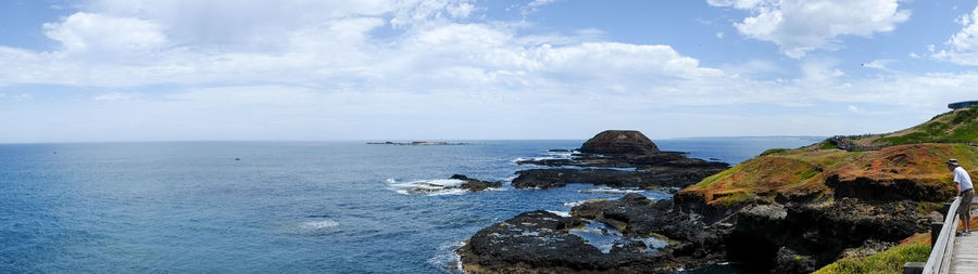 Scenic view of sea against cloudy sky