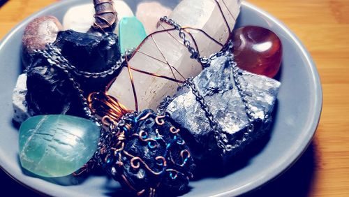 High angle view of ice cream in plate on table