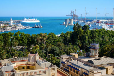 Panoramic view of the malaga city and port, costa del sol, malaga province, andalucia, spain