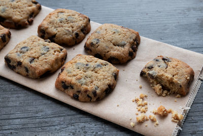 High angle view of cookies