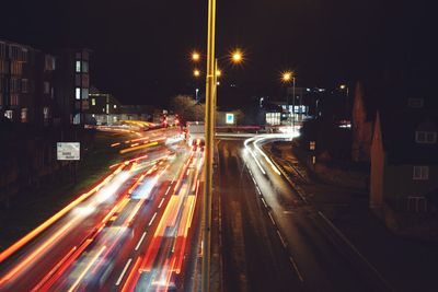 Light trails on road at night