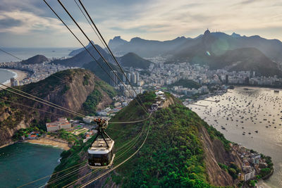 High angle view of overhead cable cars in city
