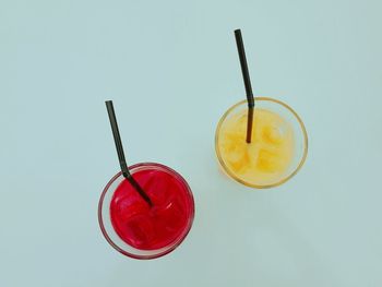 High angle view of drink in glass jar on table
