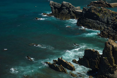 High angle view of rocks and sea