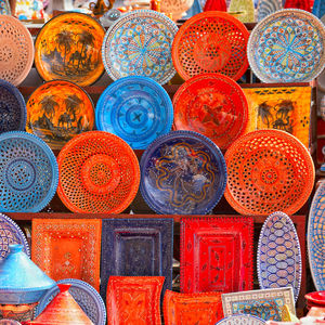 Full frame shot of multi colored plates for sale at market stall