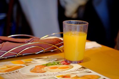 Close-up of breakfast served on table