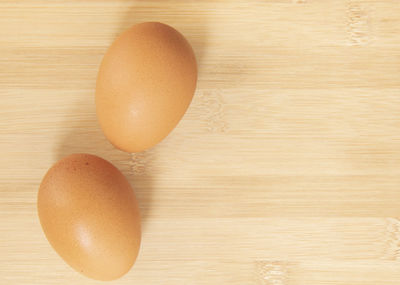 High angle view of eggs on table