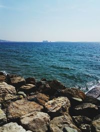 Scenic view of sea against clear sky