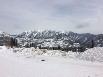 Scenic view of landscape against sky during winter