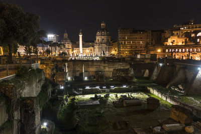 Illuminated buildings at night