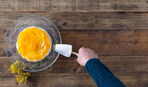 High angle view of breakfast on table