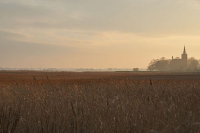 Scenic view of field against sky during sunset