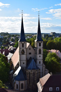 High angle view of townscape against sky in city