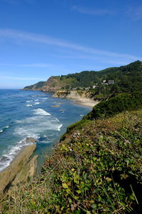 Scenic view of sea against blue sky