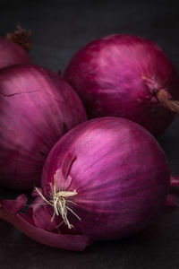 Close-up of purple slices on table