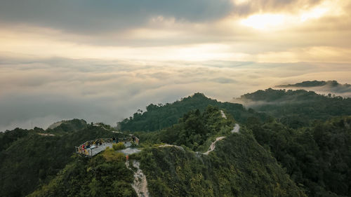 Scenic view of mountains against sky during sunset