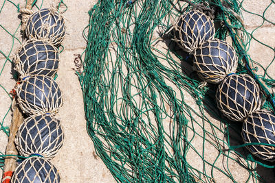 High angle view of fishing net at beach