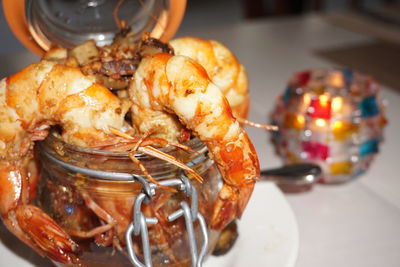 Close-up of food in plate on table