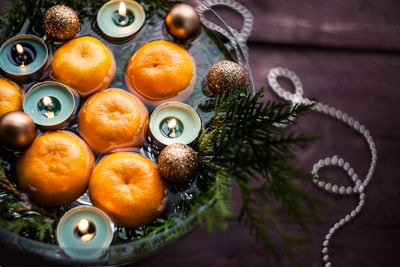High angle view of fruits on table