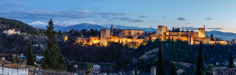 Panoramic view of alhambra granada, night, winter 2020