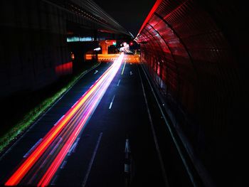 Light trails on road at night