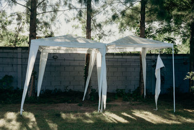 View of tent in field