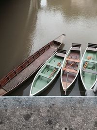 High angle view of ship moored in water