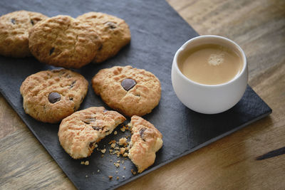 High angle view of cookies on table