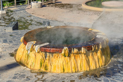 Famous hot spring well in raksa warin public park, ranong, thailand.