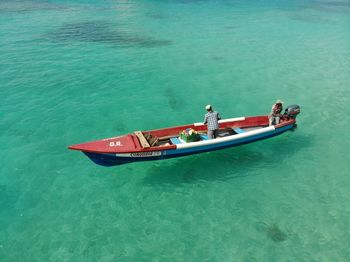 High angle view of people in sea