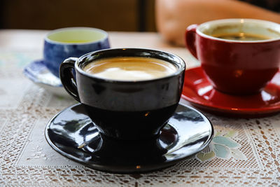 Close-up of coffee cup on table