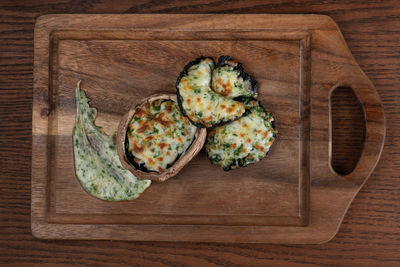 High angle view of vegetables on cutting board