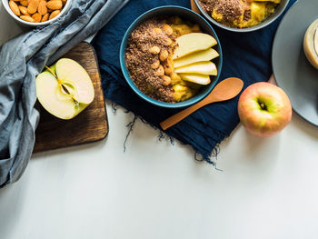 High angle view of fruits in bowl on table