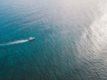 High angle view of sailboat in sea