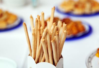 Close-up of bread in plate on table