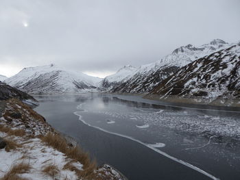 Scenic view of snowcapped mountains against sky