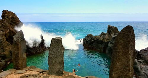 Scenic view of sea against clear sky