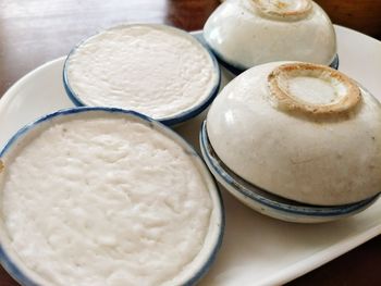 High angle view of breakfast on table