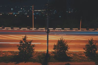 Light trails on road at night