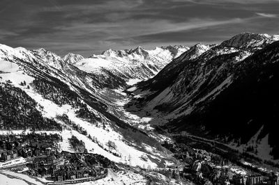Scenic view of snowcapped mountains against sky