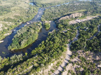 High angle view of agricultural landscape