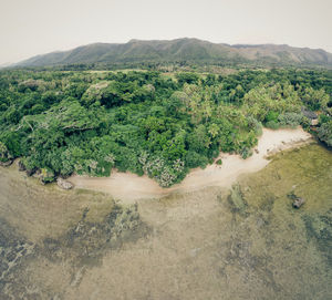 High angle view of trees on landscape against sky