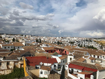 High angle view of townscape against sky