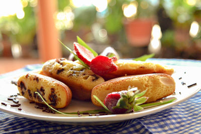 Close-up of breakfast served on table